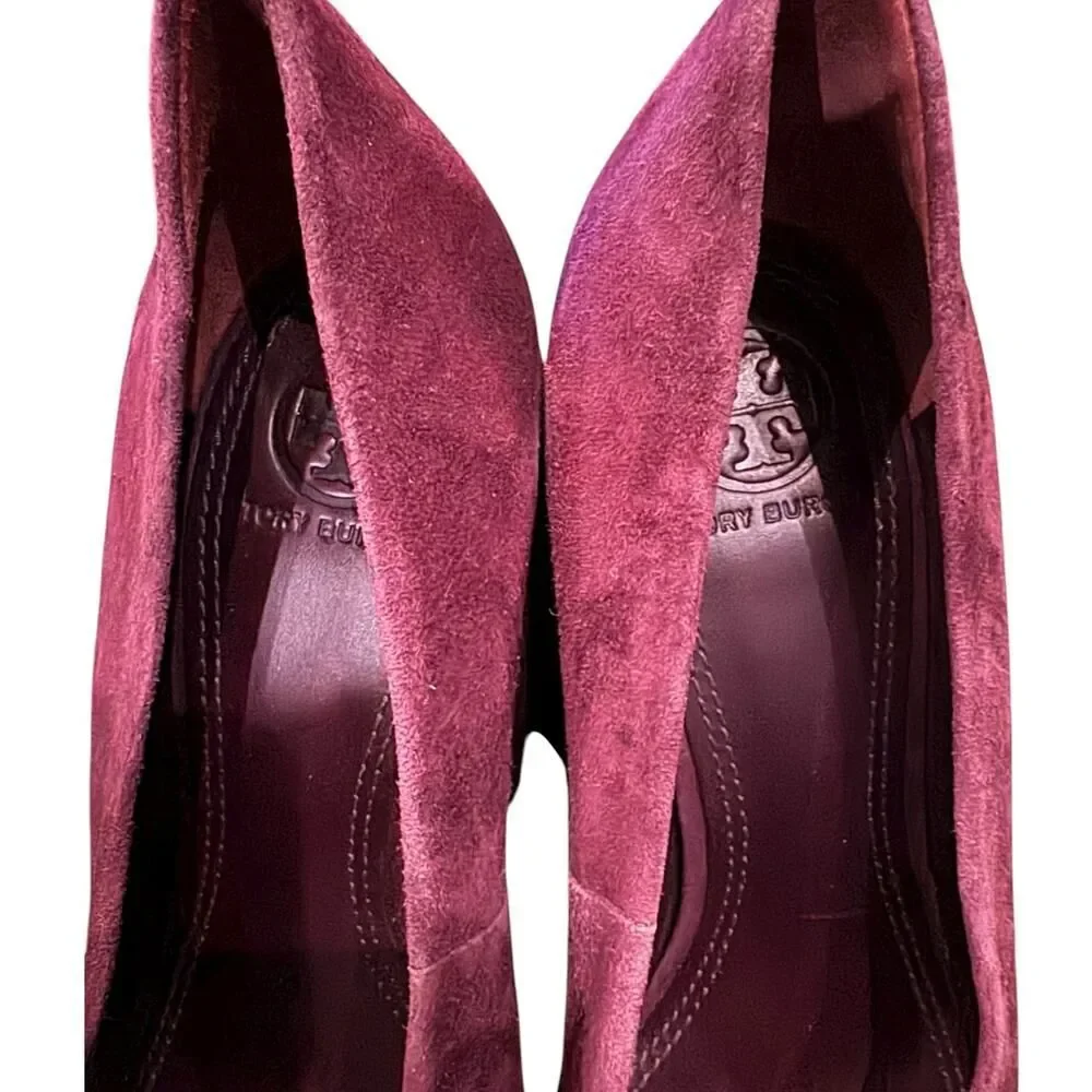 Tory Burch Lucia Suede Leather Block Heel Pumps 8 Purple Suede Leather